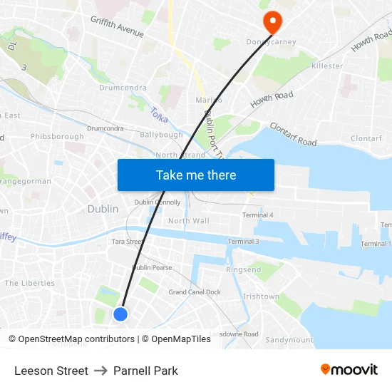 Leeson Street to Parnell Park map