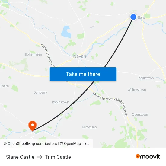 Slane Castle to Trim Castle map