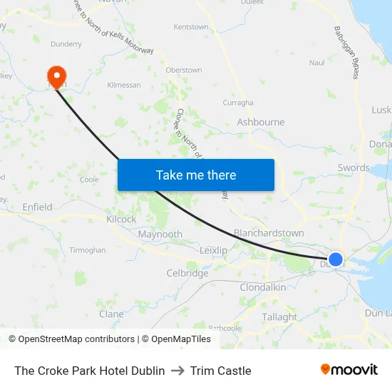 The Croke Park Hotel Dublin to Trim Castle map