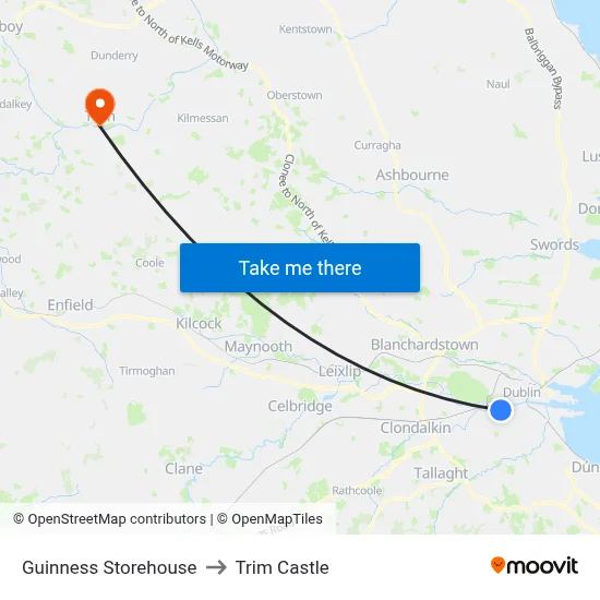 Guinness Storehouse to Trim Castle map