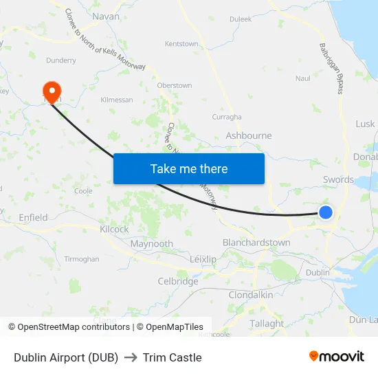 Dublin Airport (DUB) to Trim Castle map
