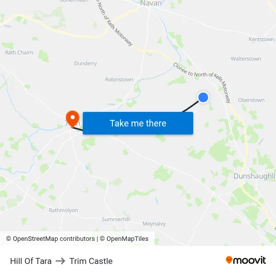 Hill Of Tara to Trim Castle map