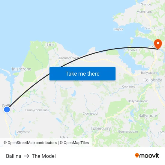 Ballina to The Model map