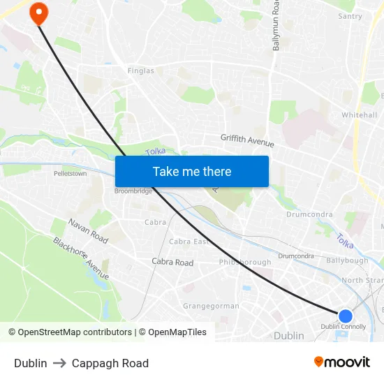 Dublin to Cappagh Road map