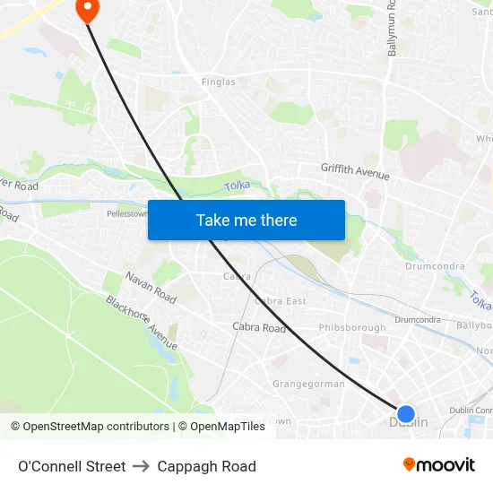 O'Connell Street to Cappagh Road map