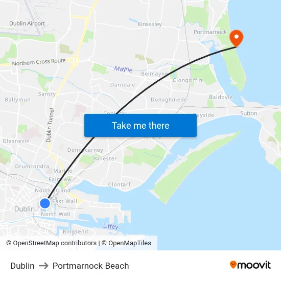 Dublin to Portmarnock Beach map