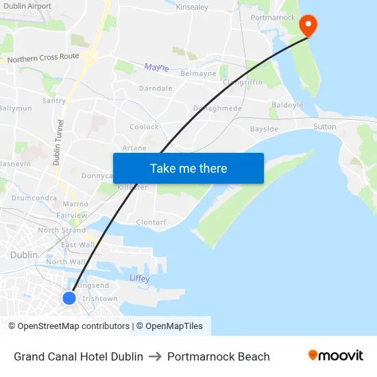 Grand Canal Hotel Dublin to Portmarnock Beach map