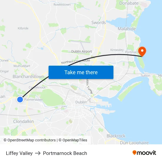 Liffey Valley to Portmarnock Beach map