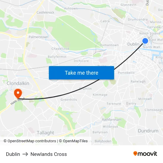 Dublin to Newlands Cross map