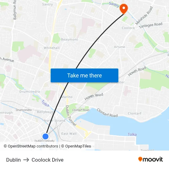 Dublin to Coolock Drive map