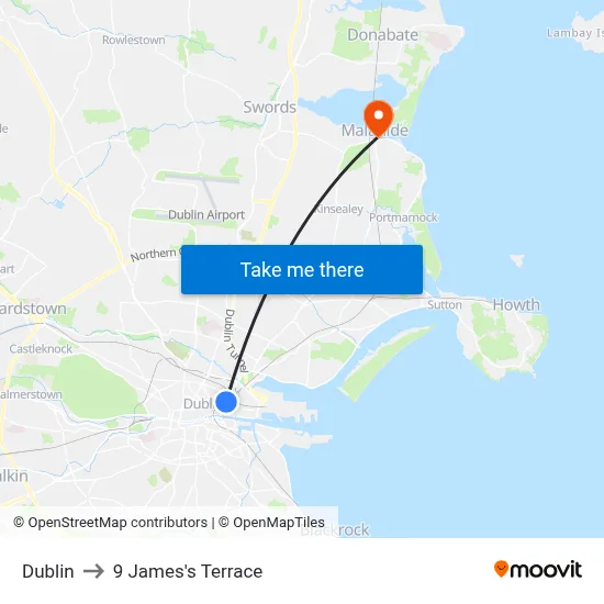 Dublin to 9 James's Terrace map