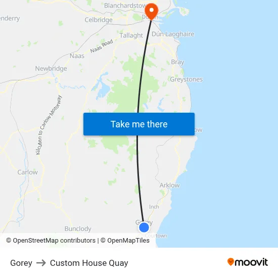 Gorey to Custom House Quay map