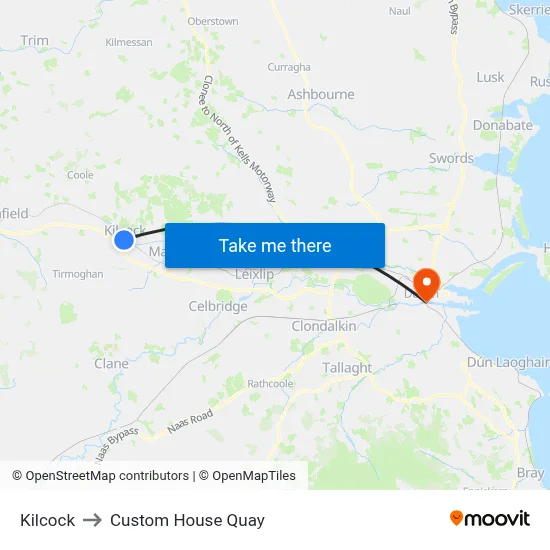 Kilcock to Custom House Quay map