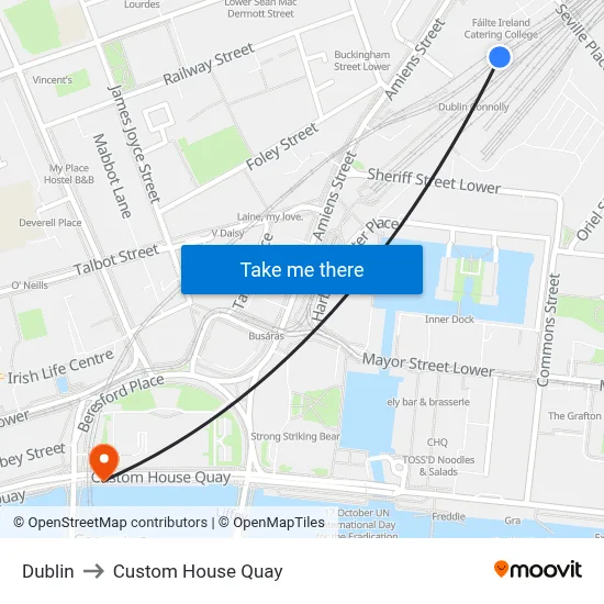 Dublin to Custom House Quay map