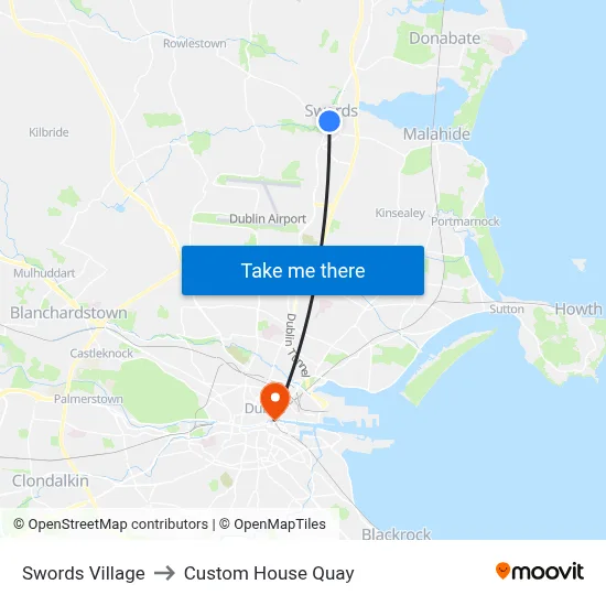 Swords Village to Custom House Quay map