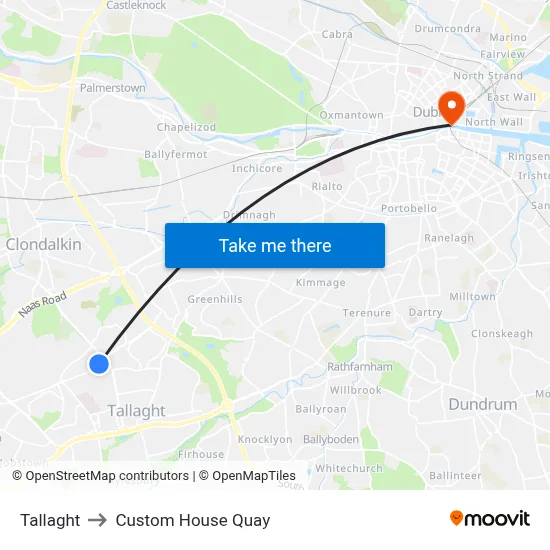 Tallaght to Custom House Quay map