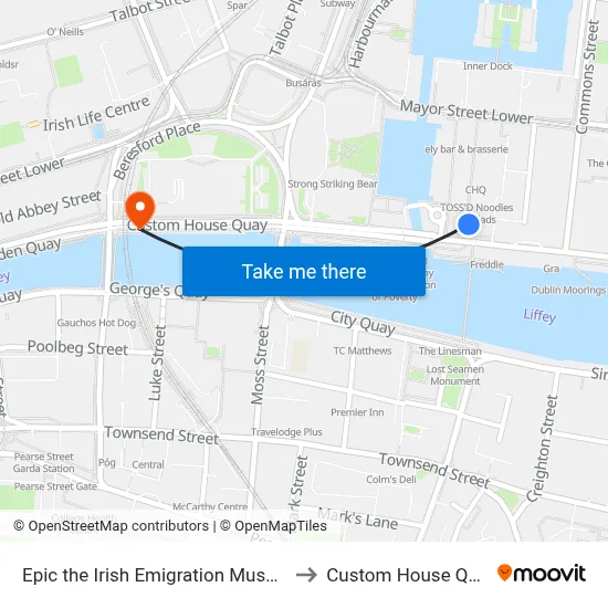 Epic the Irish Emigration Museum to Custom House Quay map