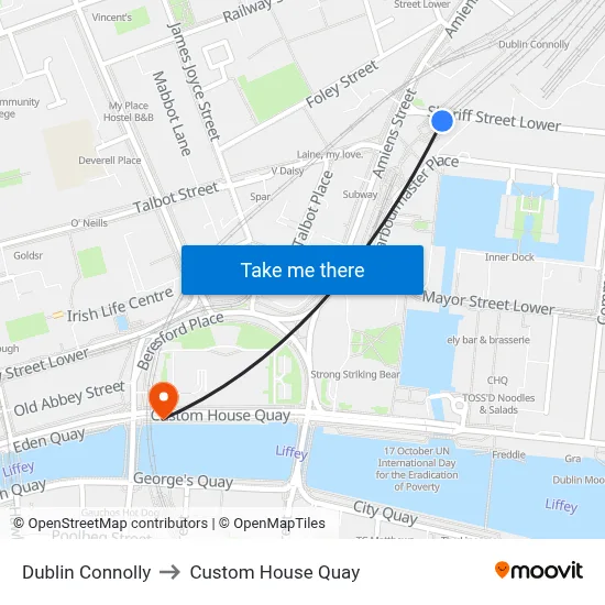 Dublin Connolly to Custom House Quay map