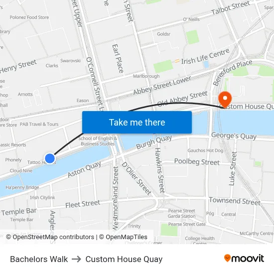 Bachelors Walk to Custom House Quay map