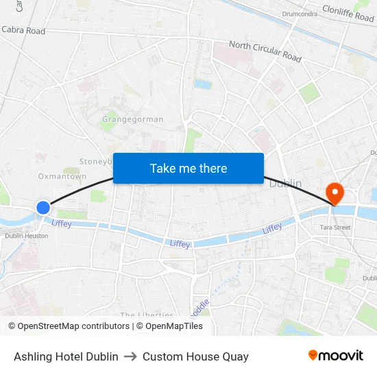 Ashling Hotel Dublin to Custom House Quay map
