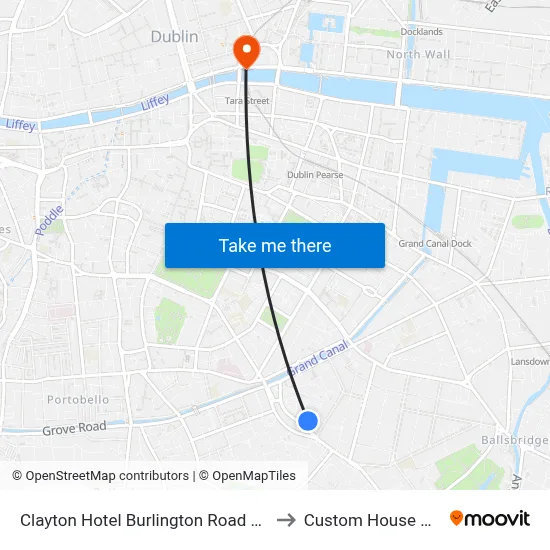 Clayton Hotel Burlington Road Dublin to Custom House Quay map