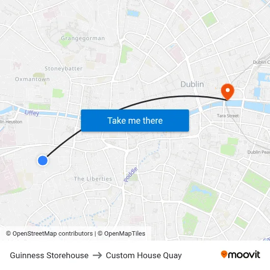 Guinness Storehouse to Custom House Quay map