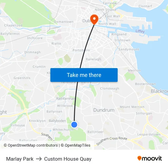 Marlay Park to Custom House Quay map