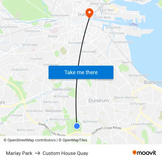 Marlay Park to Custom House Quay map