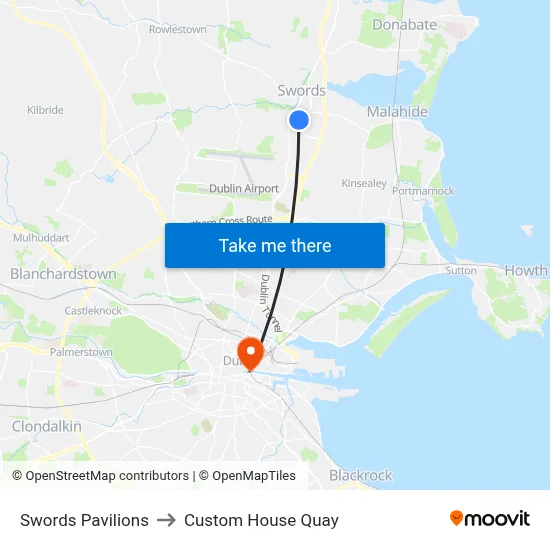 Swords Pavilions to Custom House Quay map