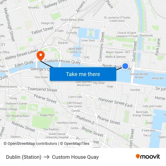 Dublin (Station) to Custom House Quay map