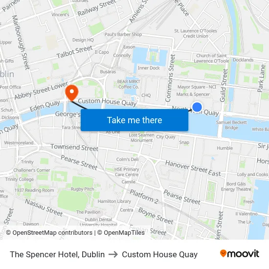 The Spencer Hotel, Dublin to Custom House Quay map