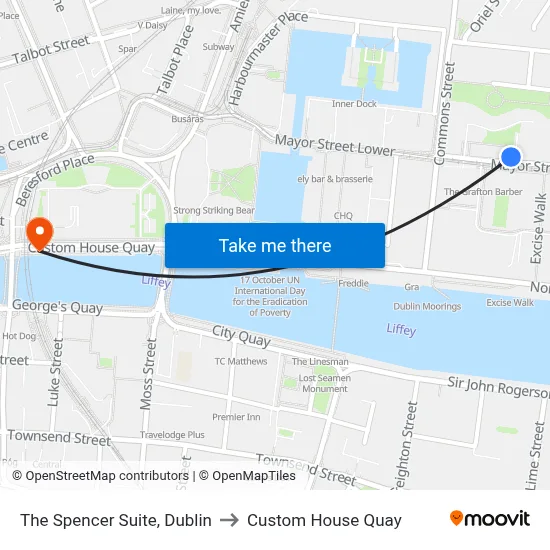 The Spencer Suite, Dublin to Custom House Quay map