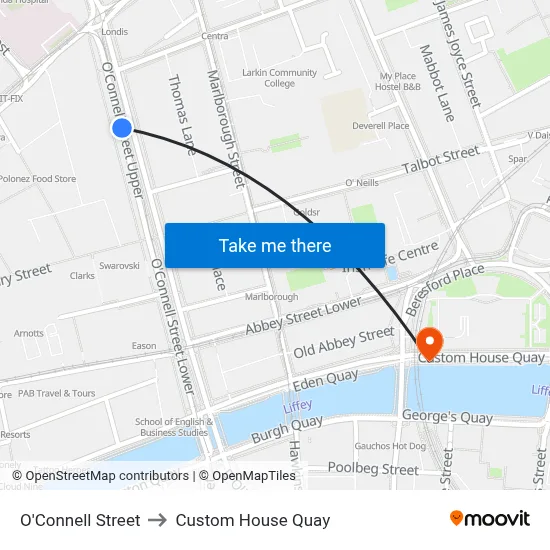O'Connell Street to Custom House Quay map