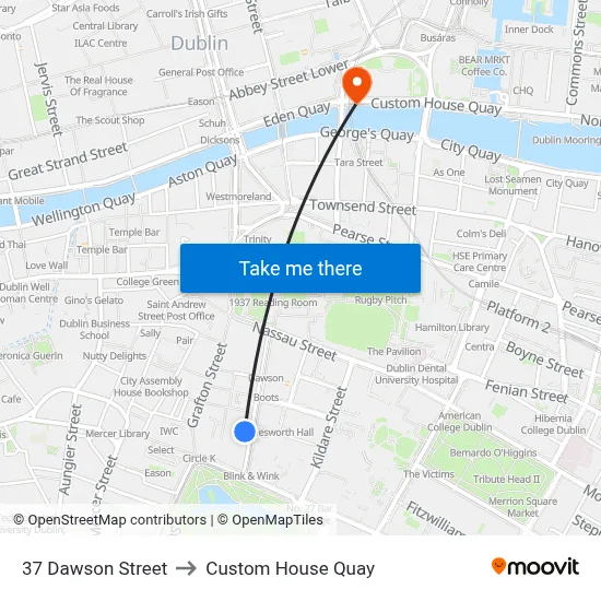 37 Dawson Street to Custom House Quay map