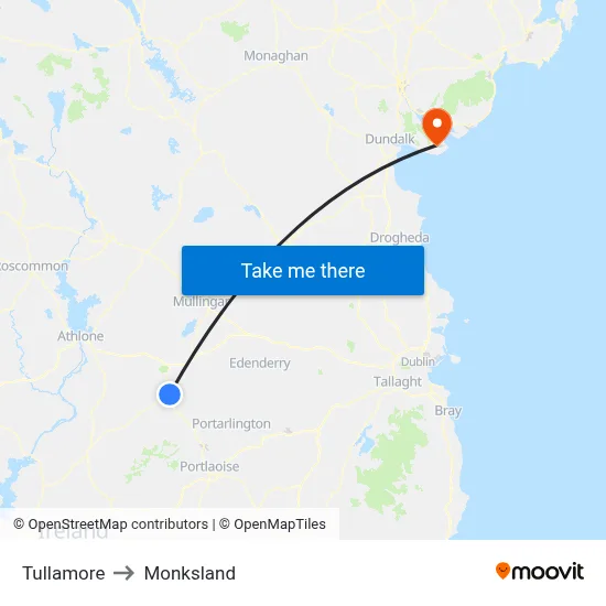 Tullamore to Monksland map