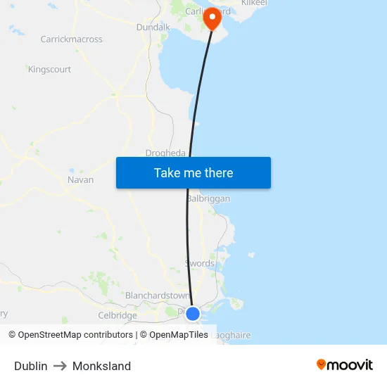 Dublin to Monksland map