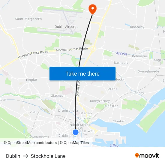 Dublin to Stockhole Lane map