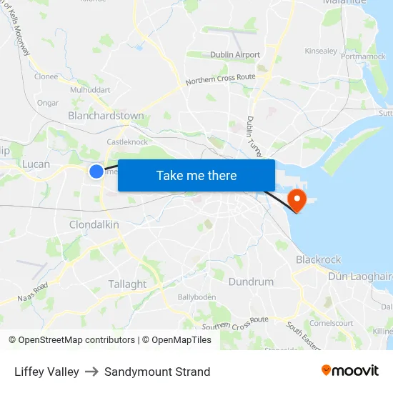 Liffey Valley to Sandymount Strand map