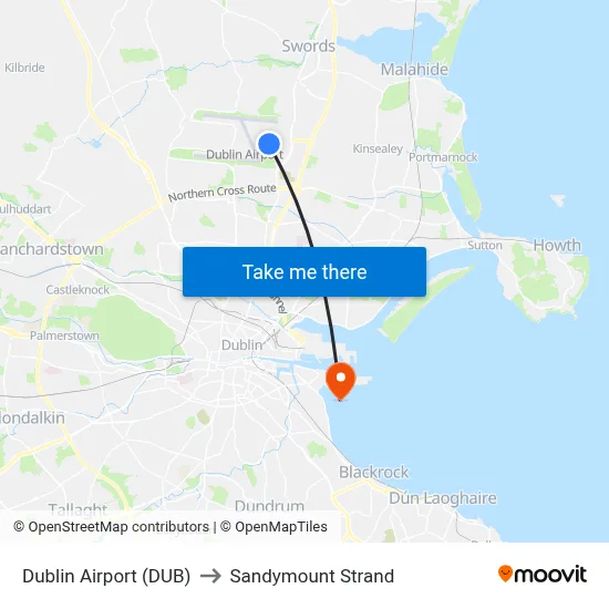 Dublin Airport (DUB) to Sandymount Strand map