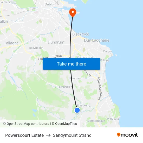 Powerscourt Estate to Sandymount Strand map