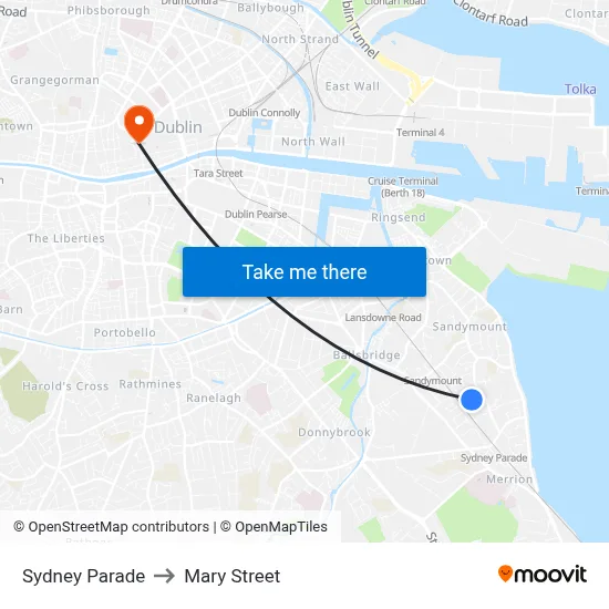 Sydney Parade to Mary Street map