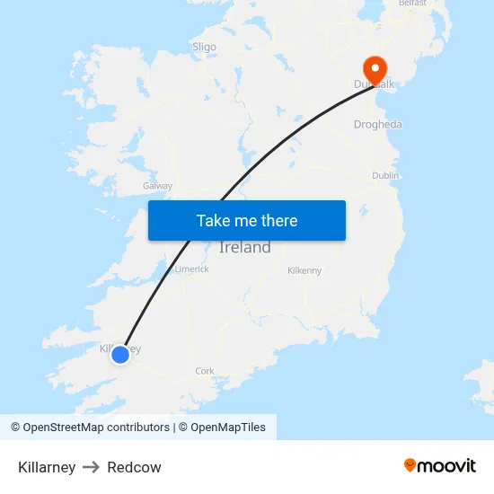 Killarney to Redcow map