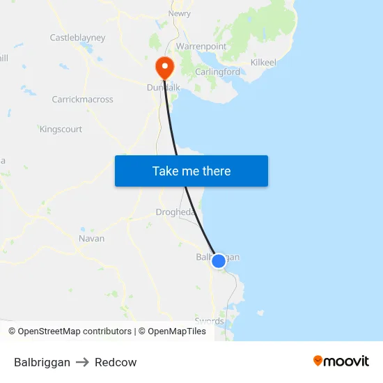 Balbriggan to Redcow map