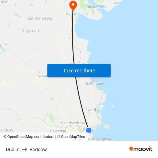 Dublin to Redcow map