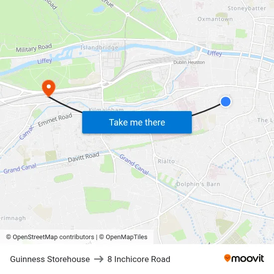Guinness Storehouse to 8 Inchicore Road map