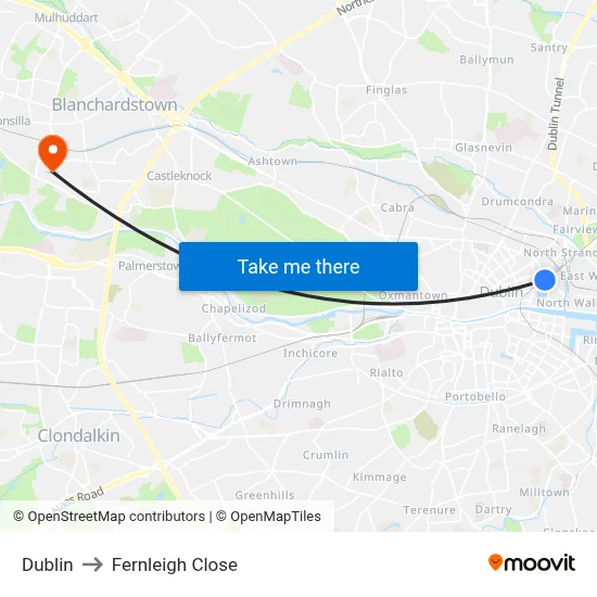 Dublin to Fernleigh Close map