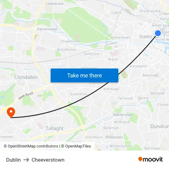 Dublin to Cheeverstown map