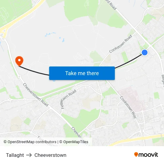 Tallaght to Cheeverstown map