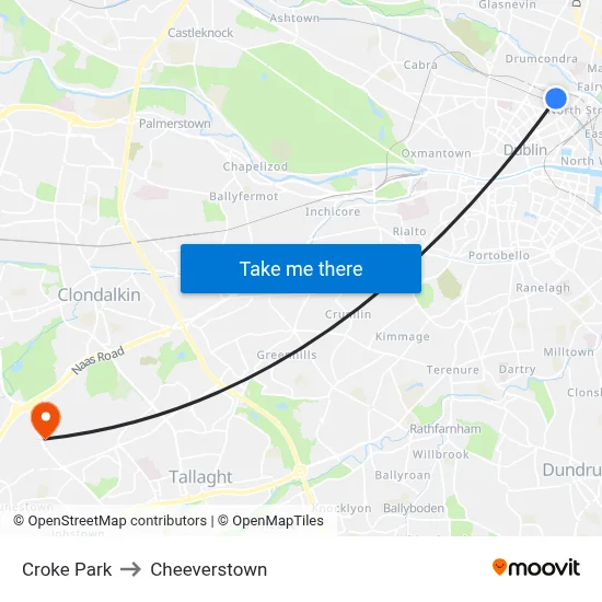 Croke Park to Cheeverstown map