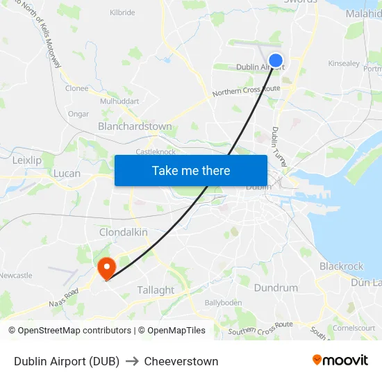 Dublin Airport (DUB) to Cheeverstown map